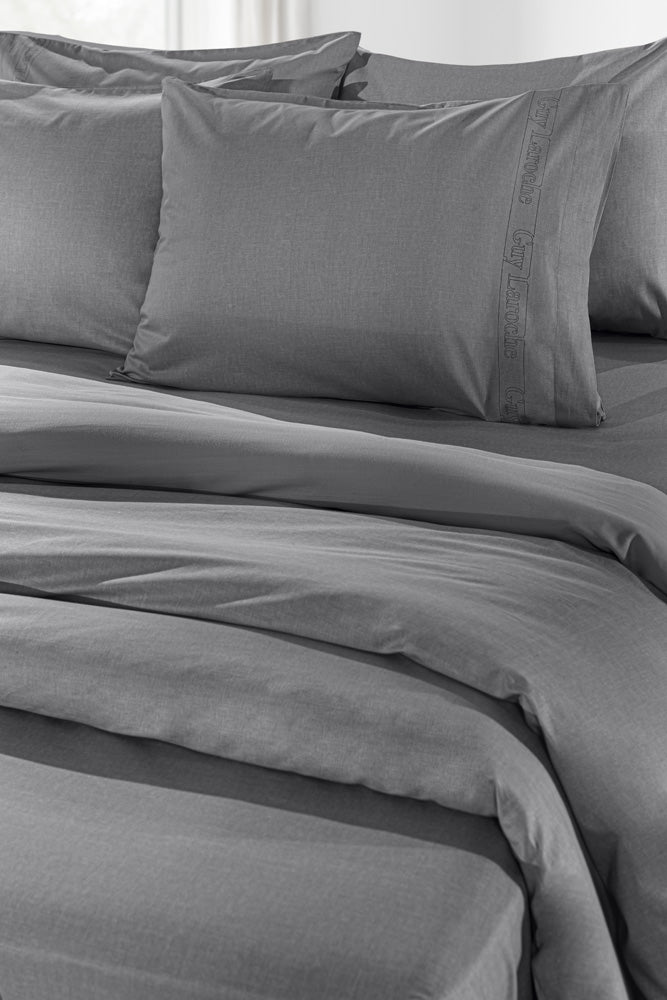 Quilt Cover Color Plus Anthracite 225X245 Set With Fitted Sheet 160X200 and 2 Pillowcases