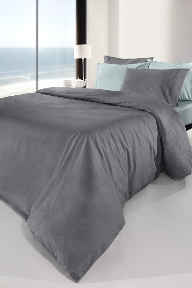 Quilt Cover Color Plus Anthracite 225X245 Set With Fitted Sheet 160X200 and 2 Pillowcases