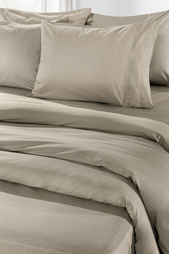 Quilt Cover Color Plus Taupe 225X245 Set With Fitted Sheet 160X200 and 2 Pillowcases